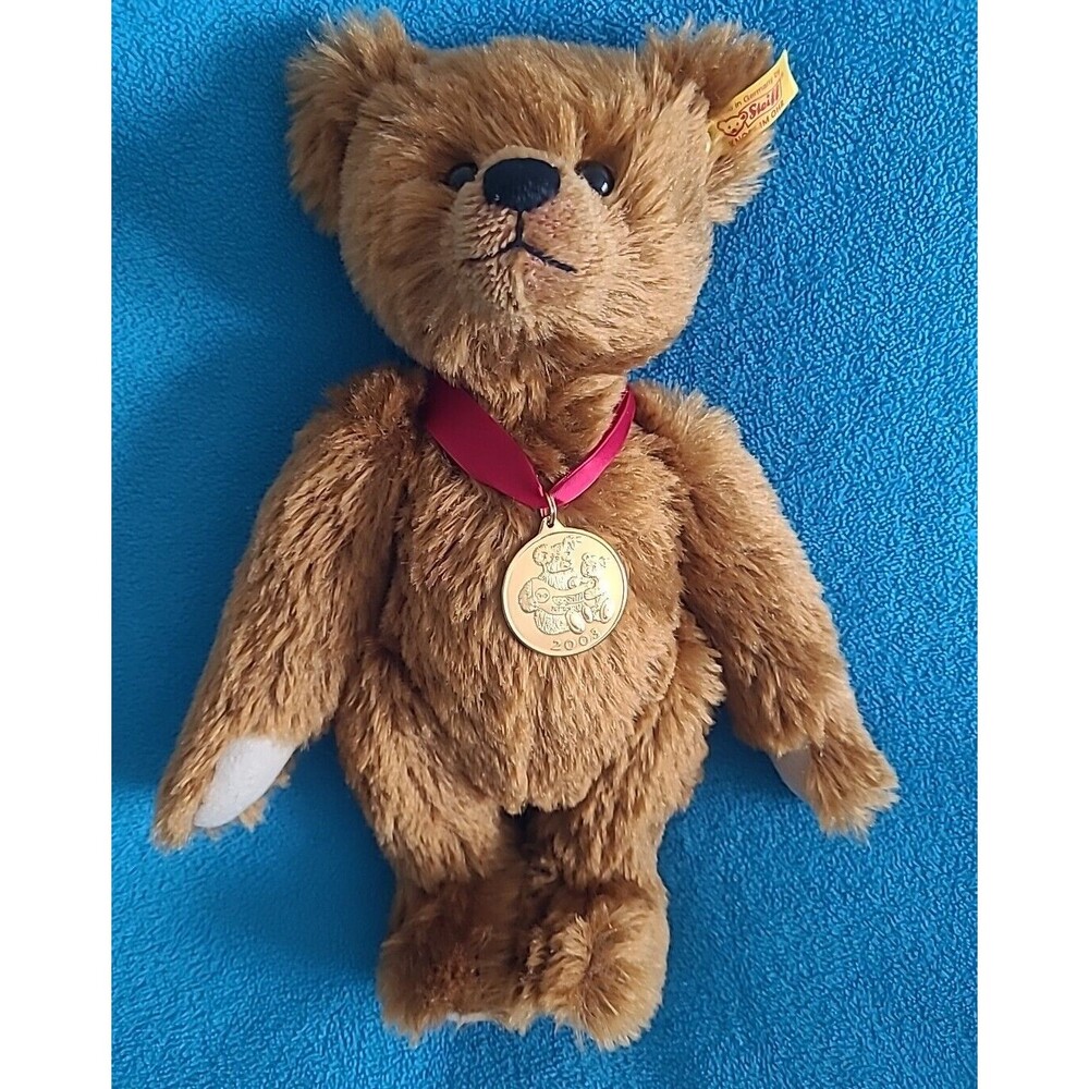 Steiff Caramel Mohair Bear 12" Danbury Mint 2003 Button in ear gold colord medal